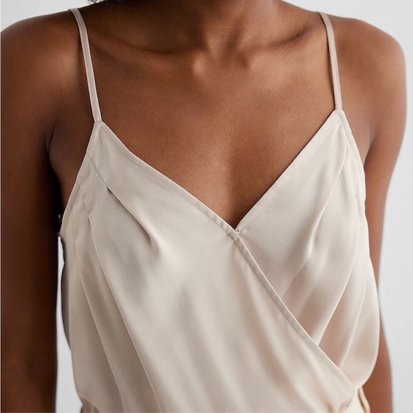 [Express] Faux Wrap Satin Pleated Bodysuit - Picture 3 of 5